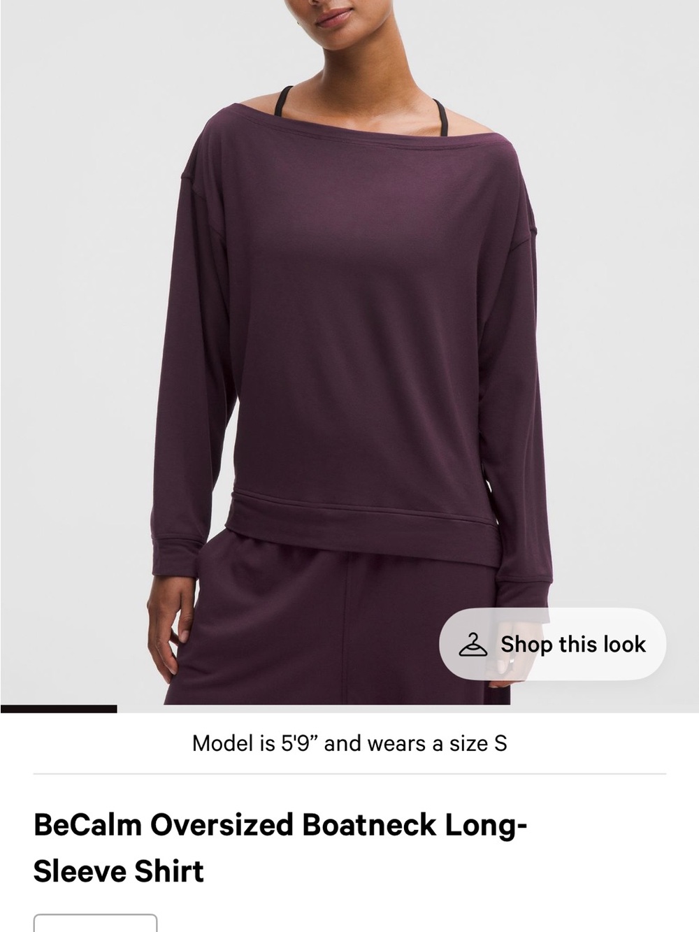 lululemon athletica BeCalm Oversized Boatneck Long-Sleeve Shirt in Deep Plum